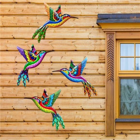 4 Pack Metal Hummingbird Wall Art Decor Metal Colorful Birds 3D Hanging Decor - Picture 5 of 8